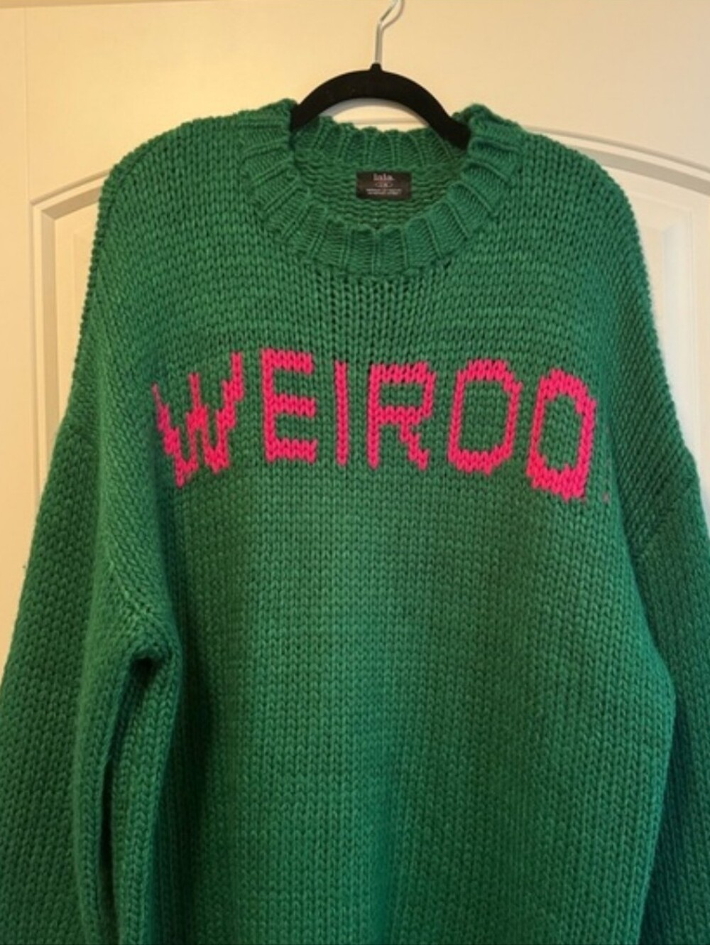 Dressed In Lala 💖 'WEIRDO' Knit Sweater with Pink Lettering - Picture 4 of 4